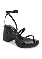 Nine West Women's Flame Square Toe Strappy Dress Sandals - Black Patent