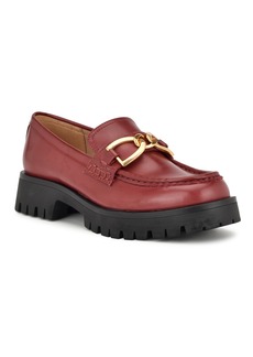 Nine West Women's Gables Round Toe Lug Sole Casual Loafers - Dark Red - Faux Leather