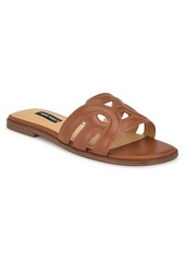 Nine West Women's Geena Round Toe Flat Slip-On Sandals - Light Magenta Patent - Faux Patent Leath