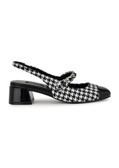 Nine West Women's Geko Block Heel Dress Slingback Pumps - Black/White Houndstooth Multi