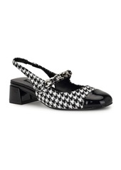 Nine West Women's Geko Block Heel Dress Slingback Pumps - Black/White Houndstooth Multi