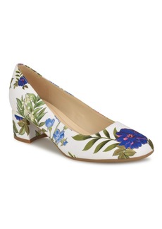 Nine West Women's Genoa 9X9 Slip-On Block Heel Dress Pumps - White Garden Print Multi Textile