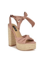 Nine West Women's Gertha Block Heel Round Toe Dress Sandals - Light Pink Metallic Linen