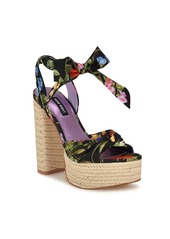 Nine West Women's Gertha Block Heel Round Toe Dress Sandals - Black Garden Print Multi