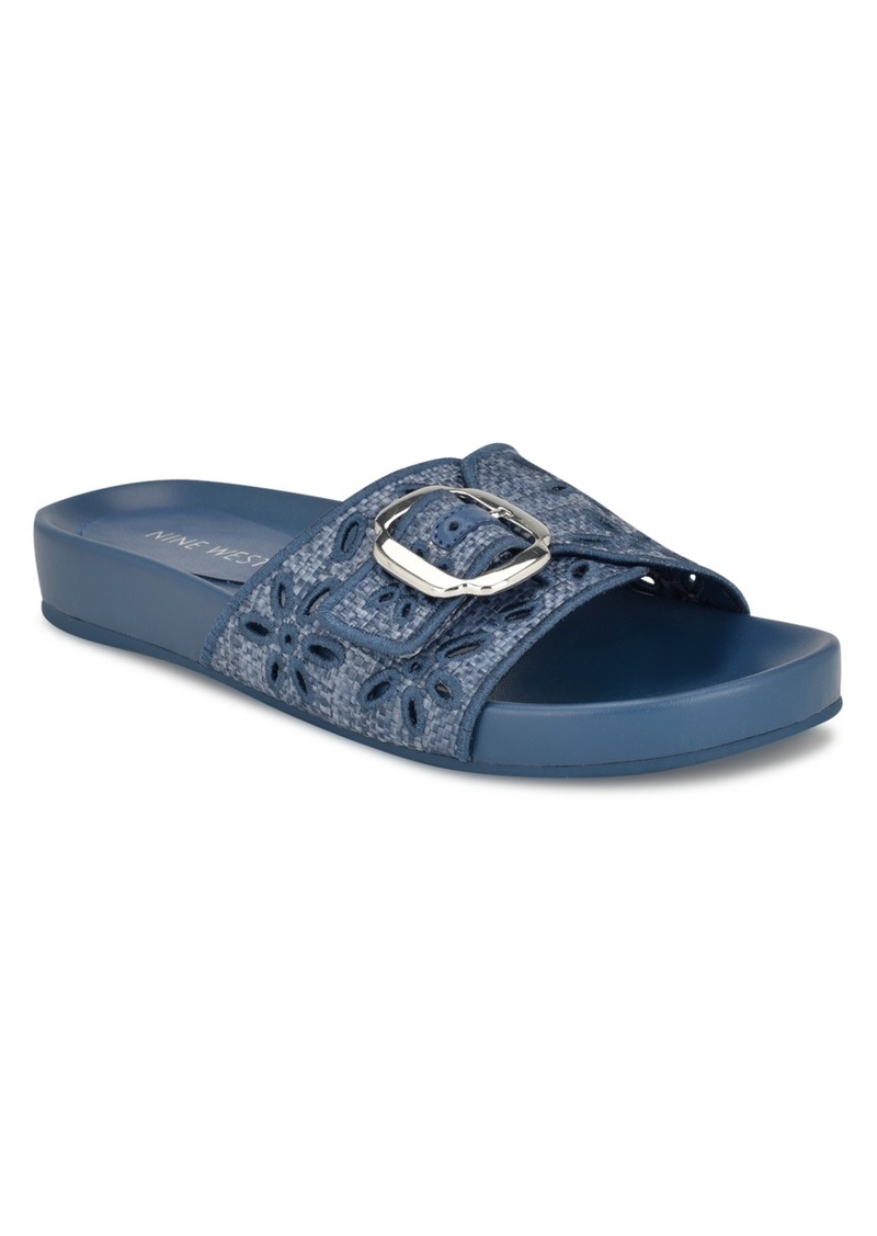 Nine West Women's Giulia Slip-On Round Toe Flat Casual Sandals - Blue