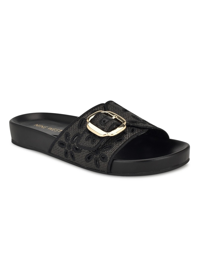 Nine West Women's Giulia Slip-On Round Toe Flat Casual Sandals - Black