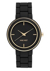 Nine West Women's Gold-Tone and Black Rubberized Bracelet Watch, 38.5mm