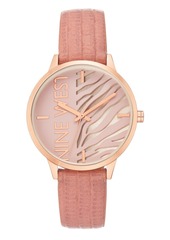 Nine West Women's Gold-Tone and Light Pink Patterned Strap Watch, 36.5mm