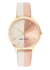 Nine West Women's Gold-tone and White/Light Pink Strap Watch, 37mm