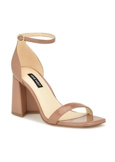 Nine West Women's Ilea Block Heel Square Toe Dress Sandals - Medium Natural Patent