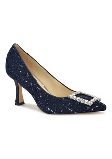 Nine West Women's Jaquee Pointy Toe Embellished Dress Pumps - Dark Blue Tweed Multi