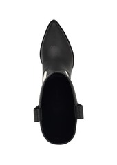 Nine West Women's Keeks Pointy Toe Block Heel Western Boots - White, Black Faux Leather