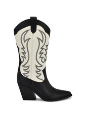 Nine West Women's Keeks Pointy Toe Block Heel Western Boots - White, Black Faux Leather