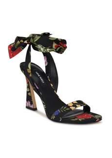 Nine West Women's Kelsie Ankle Wrap Heeled Dress Sandals - Black Garden Print Multi - Textile