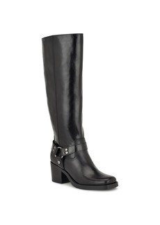 Nine West Women's Koop Square Toe Block Heel Knee-High Moto Boots - Black Leather