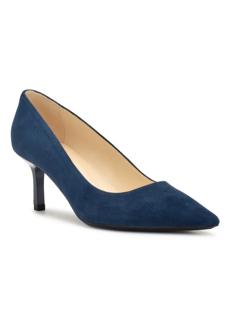 Nine West Women's Kuna 9X9 Kitten Heel Pointy Toe Dress Pumps - French Navy Suede