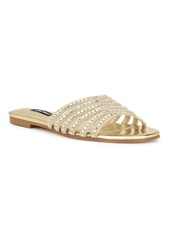 Nine West Women's Lacee Slip-On Strappy Embellished Flat Sandals - Silver