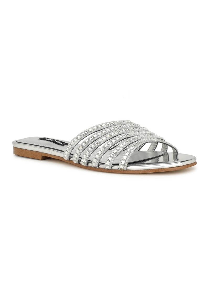 Nine West Women's Lacee Slip-On Strappy Embellished Flat Sandals - Silver