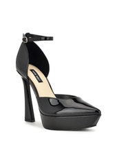 Nine West Women's Laken Tapered Heel Ankle Strap Dress Pumps - Black Patent - Faux Patent Leather