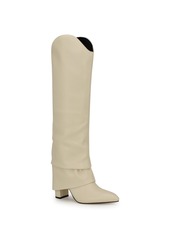 Nine West Women's Lindey Block Heel Pointy Toe Knee High Boots - Light Natural