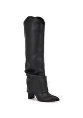 Nine West Women's Lindey Block Heel Pointy Toe Knee High Boots - Light Natural