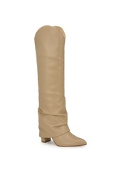 Nine West Women's Lindey Block Heel Pointy Toe Knee High Boots - Light Natural