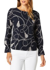 NINE WEST Women's Long Jewel Neck Printed Knit with Sleeve Detail  S