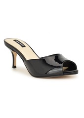 Nine West Women's Luvlie Open Toe Kitten Heel Dress Sandals - Black Patent - Faux Patent Leather