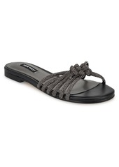Nine West Women's Luxury Slip-On Strappy Embellished Flat Sandals - Black