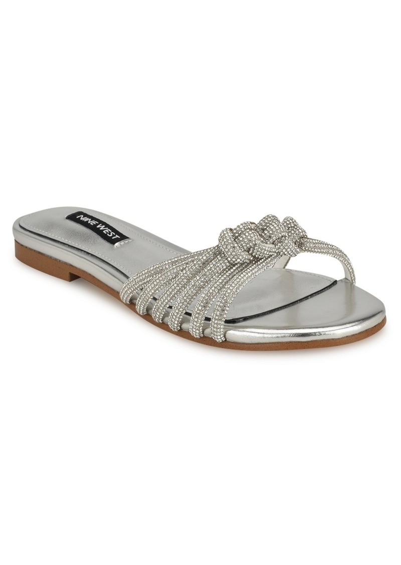 Nine West Women's Luxury Slip-On Strappy Embellished Flat Sandals - Silver
