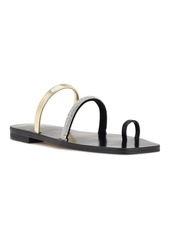 Nine West Women's Mavis Toe Ring Flat Slide Strappy Sandals - Gold, Black