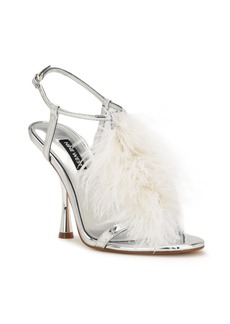 Nine West Women's Million Ankle Strap Heeled Dress Sandals - White, Silver Mirror Metallic