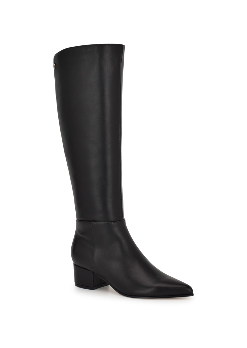 Nine West Women's Morgin Pointy Toe Block Heel Knee High Boots - Black Leather