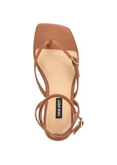 Nine West Women's Nelson Casual Ankle Wrap Flat Sandals - Cognac - Faux Leather