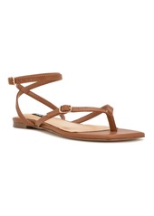 Nine West Women's Nelson Casual Ankle Wrap Flat Sandals - Cognac - Faux Leather