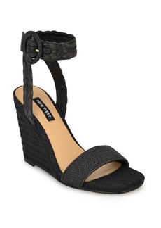 Nine West Women's Nerisa Square Toe Woven Wedge Sandals - Black