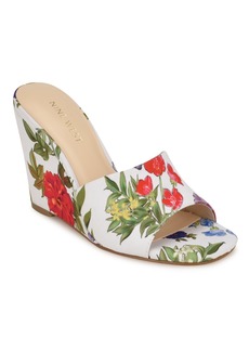 Nine West Women's Niya Square Toe Slip-On Wedge Dress Sandals - White Garden Print Multi- Textile