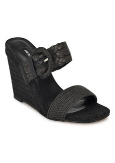 Nine West Women's Novalie Slip-On Square Toe Wedge Sandals - Black