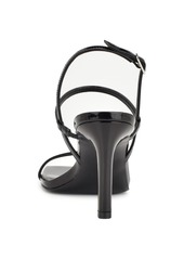 Nine West Women's Olah Square Toe Heeled Dress Sandals - Black Faux Patent Leather