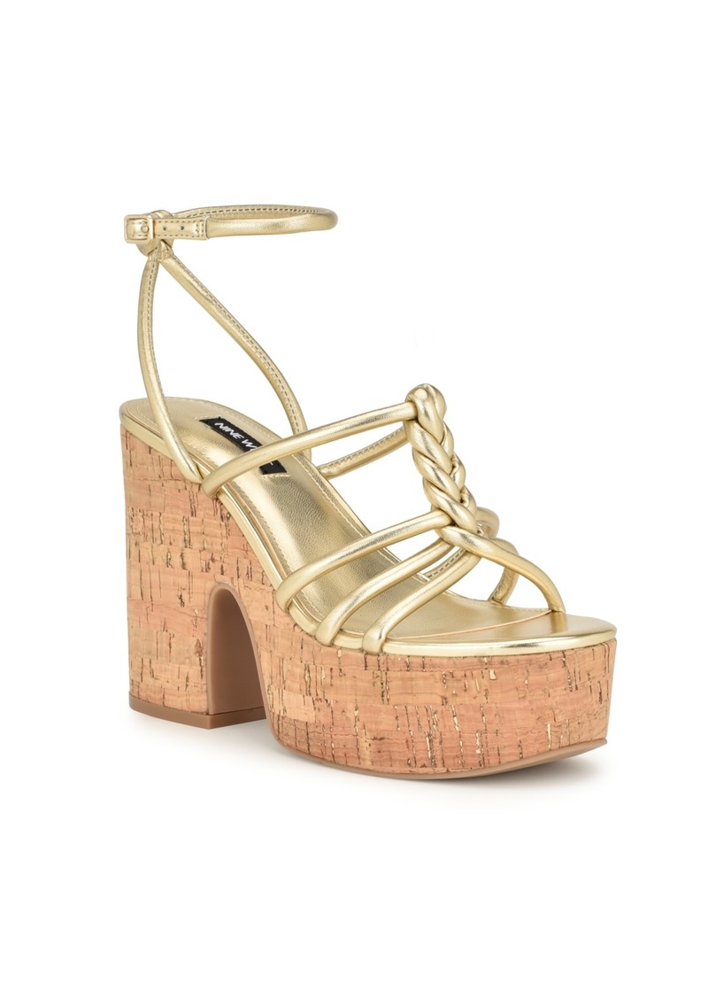 Nine West Women's Olander Round Toe Strappy Wedge Sandals - Gold