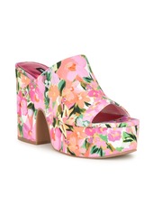 Nine West Women's Olley Slip-On Open Toe Wedge Sandals - Pink Floral Multi