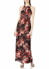NINE WEST Women's Pleated Bodice with Shirring at Waist Maxi Dress