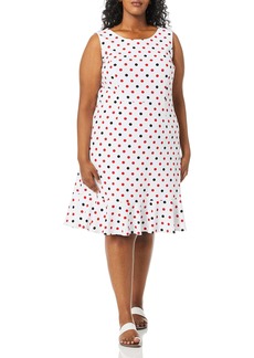 NINE WEST Women's Plus Size Jewel Neck Printed Crepe Dress with Flounce Detail  14W