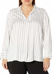 NINE WEST Women's Plus Size LL V-Neck Stripe Satin Collar Shirt White/Navy(3MT)