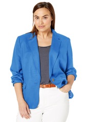NINE WEST Women's Plus Size ONE Button Notch Collar Linen Jacket