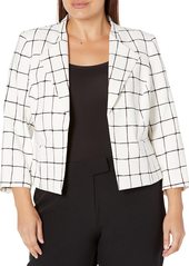 NINE WEST Women's Plus Size Windowpane Short Wing Lapel Jacket