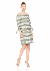NINE WEST Women's Polka Dot Stripes Off The Shoulder Dress with Straps