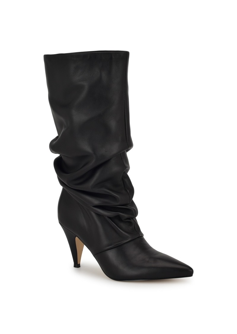 Nine West Women's Primer Pointy Toe Slouchy Dress Boots - Black Leather