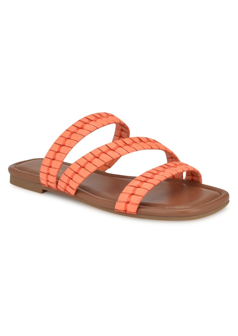 Nine West Women's Quinlea Strappy Square Toe Flat Sandals - Orange