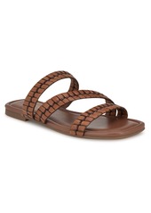 Nine West Women's Quinlea Strappy Square Toe Flat Sandals - Dark Brown
